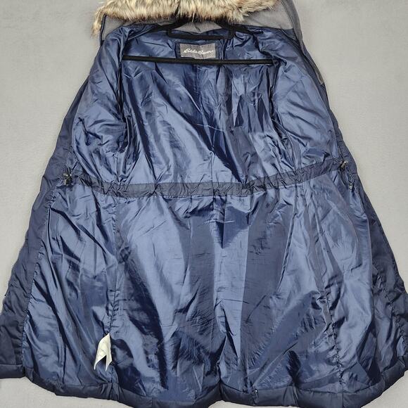 Eddie Bauer Coat Womens Medium Down Puffer Parka EB650 Faux Fur Hood 2-Way Zip - Picture 11 of 14